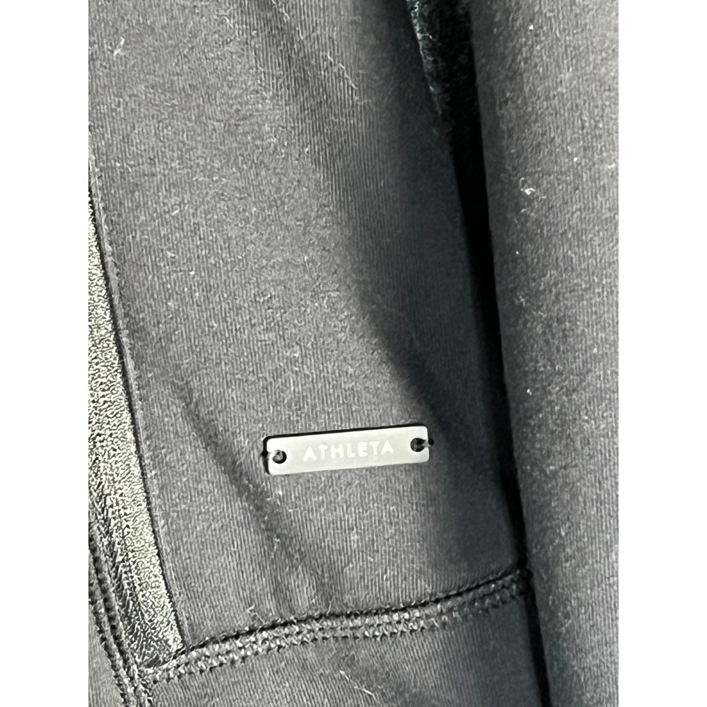 Athleta Womens Black Full Zip Hooded Jacket Reflective Trim Thumbhole Cuff Sz M - Picture 4 of 14